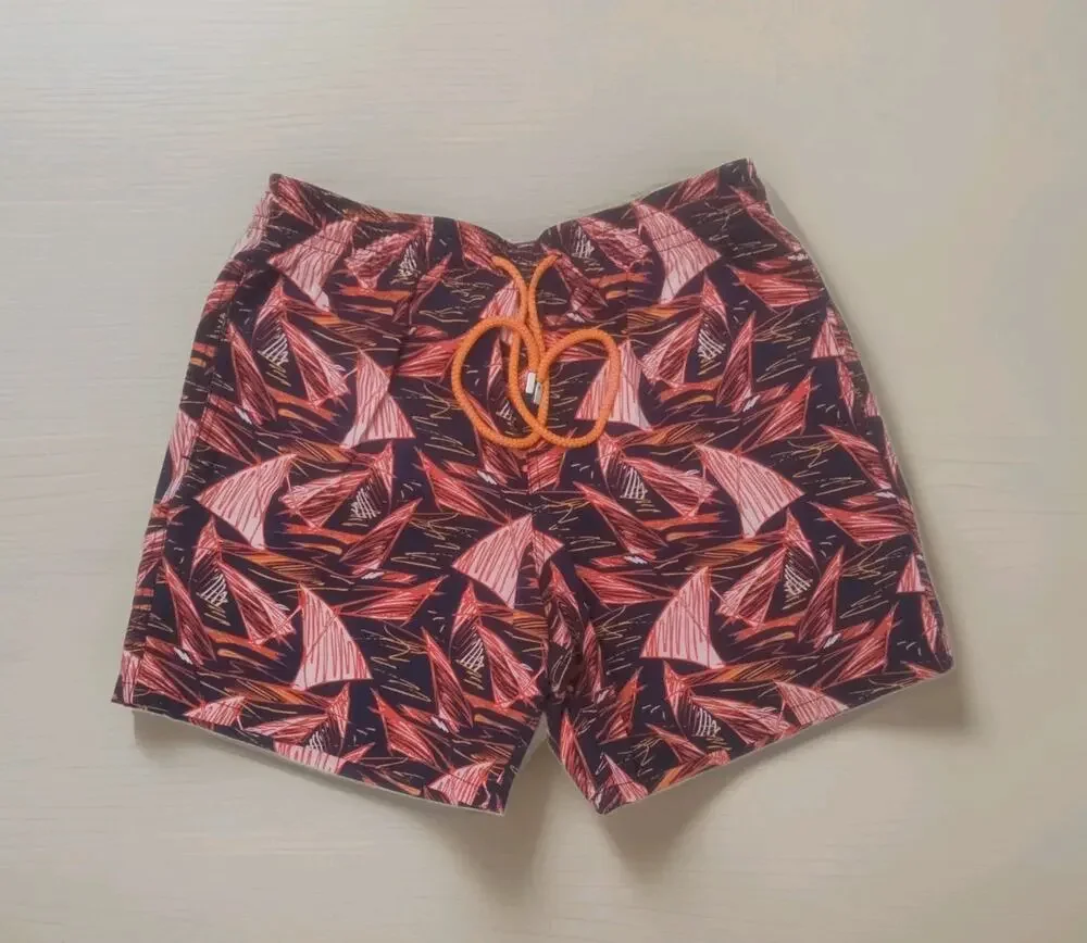 Vilebrequin Sailboat Print Swim Shorts Mens Red Luxury Swim Trunks XL